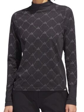 adidas Black Logo-Pattern Long Sleeve Mock Neck Top